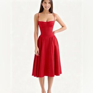 HOUSE OF CB 'Samaria' Red Gathered Midi Dress /Size XS Plus Cup